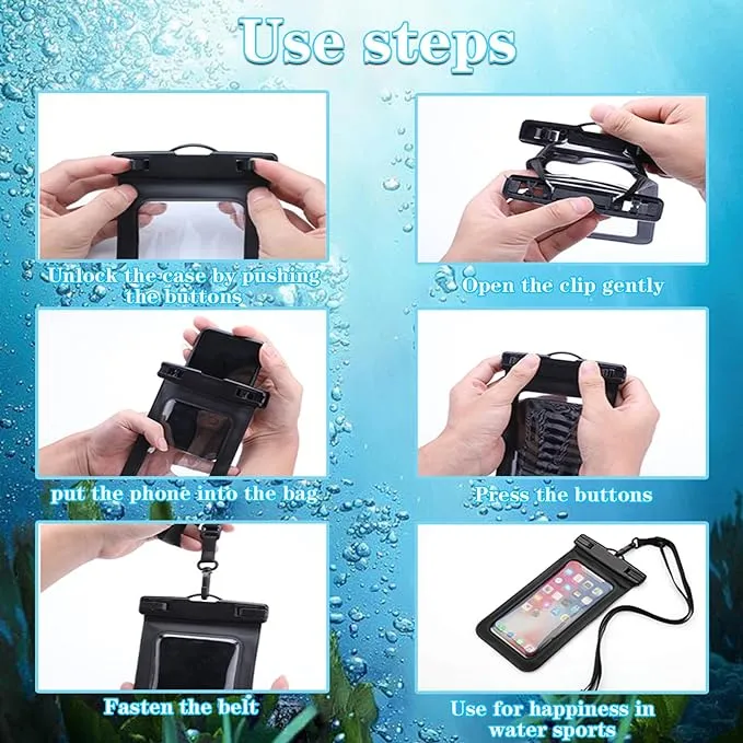 New SET OF 2 Universal IPX8 Waterproof Anti Sinking Phone Case Water Proof Bag With Lanyard Fits All Phones Up To 7.5in, also can be used as dry bag for keys, cash, cards etc! Great for Protection & taking underwater pics! Red