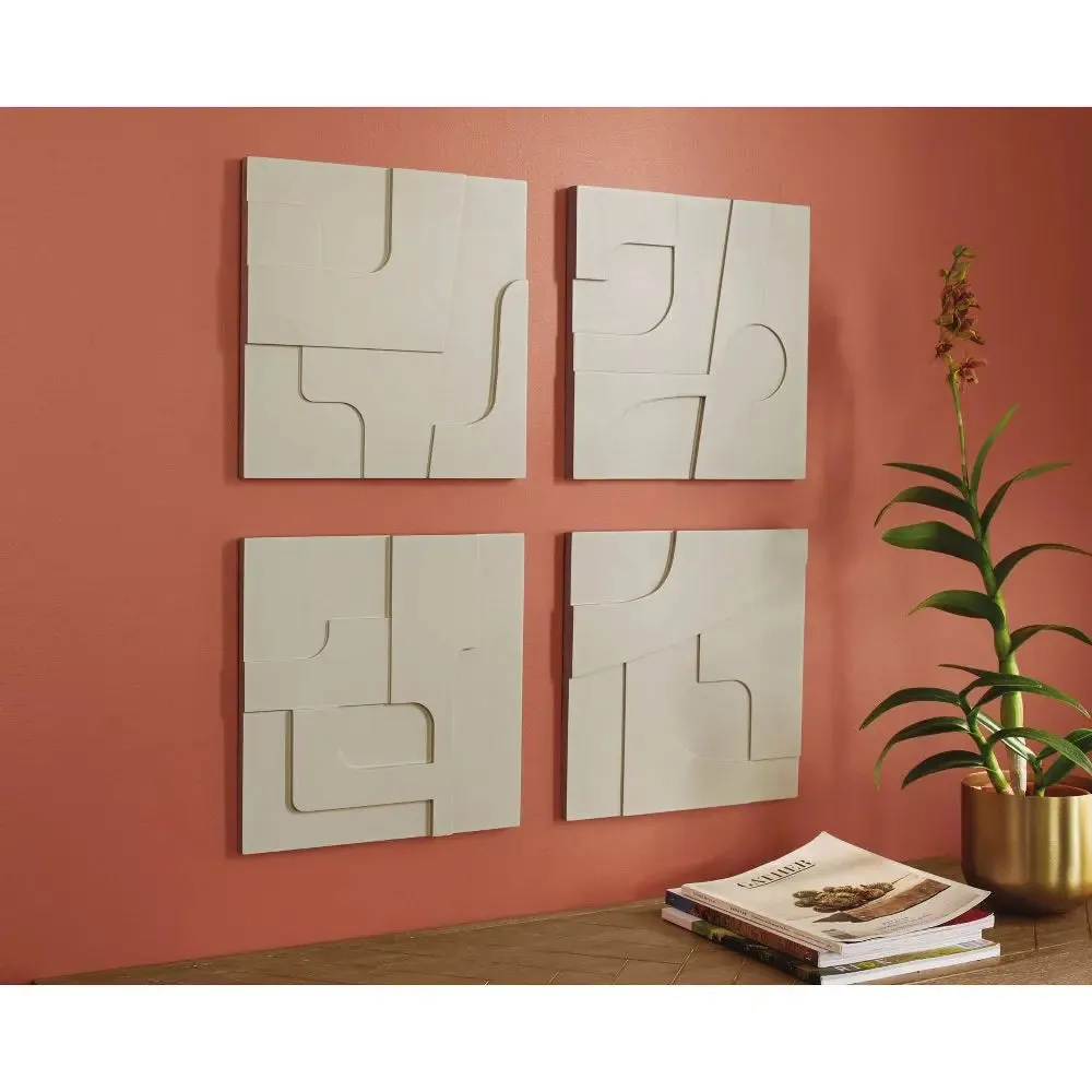 New - (Set of 4) 12" x 12" 3D Decorative Graphic Tiles White - Threshold