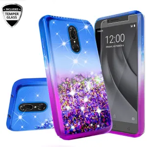 Nokia 3.1 Plus Case Liquid Glitter Phone Case Waterfall Floating Quicksand Bling Sparkle Cute Protective Girls Women Cover for Nokia 3.1 Plus W/Temper Glass- (Blue/Purple Gradient)
