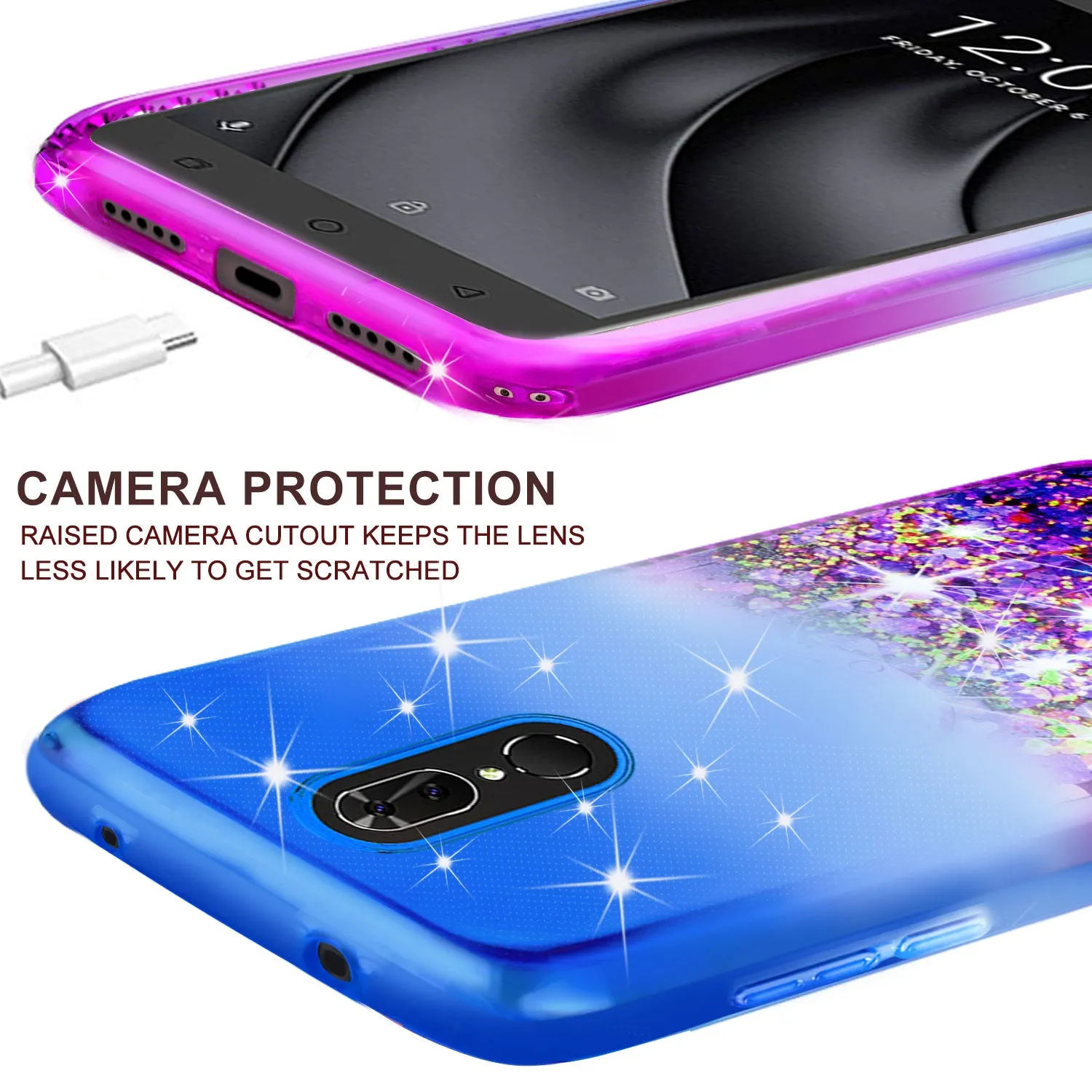 Nokia 3.1 Plus Case Liquid Glitter Phone Case Waterfall Floating Quicksand Bling Sparkle Cute Protective Girls Women Cover for Nokia 3.1 Plus W/Temper Glass- (Blue/Purple Gradient)