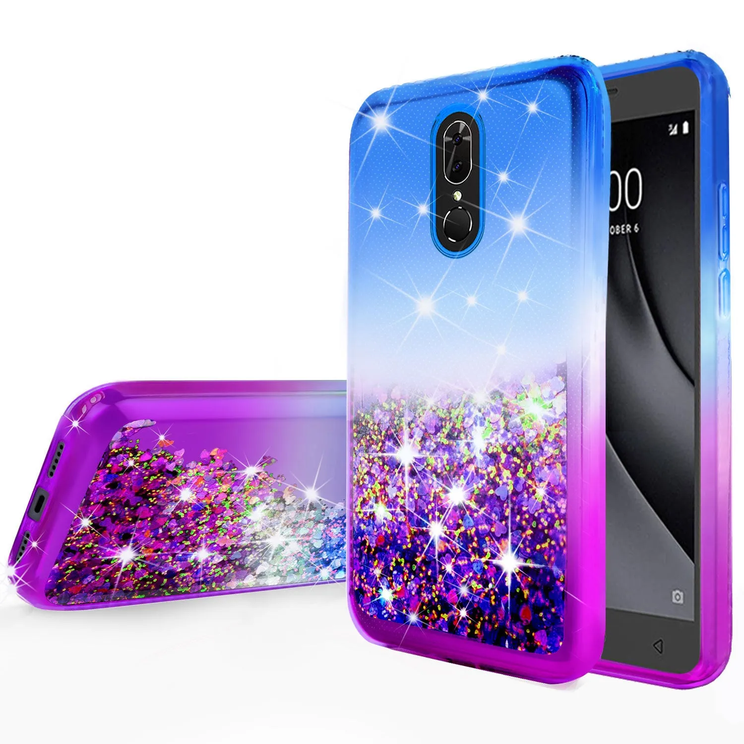 Nokia 3.1 Plus Case Liquid Glitter Phone Case Waterfall Floating Quicksand Bling Sparkle Cute Protective Girls Women Cover for Nokia 3.1 Plus W/Temper Glass- (Blue/Purple Gradient)