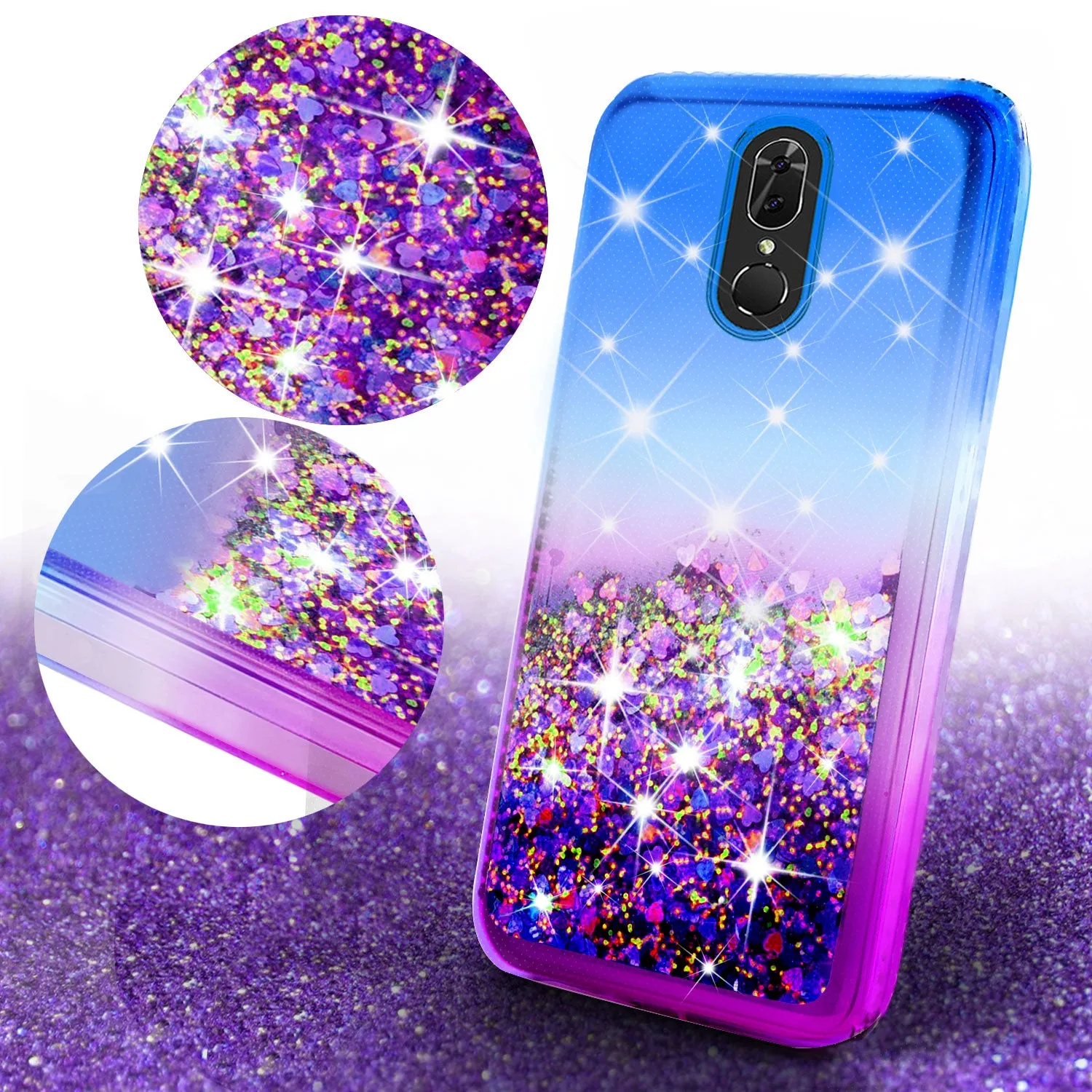 Nokia 3.1 Plus Case Liquid Glitter Phone Case Waterfall Floating Quicksand Bling Sparkle Cute Protective Girls Women Cover for Nokia 3.1 Plus W/Temper Glass- (Blue/Purple Gradient)
