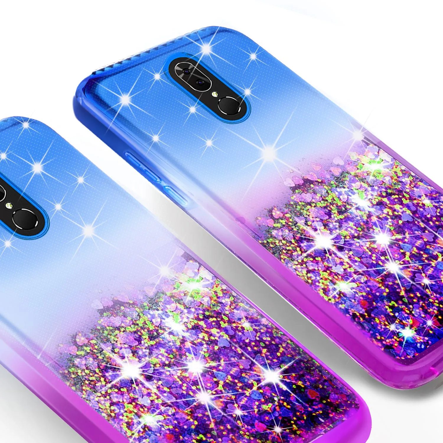 Nokia 3.1 Plus Case Liquid Glitter Phone Case Waterfall Floating Quicksand Bling Sparkle Cute Protective Girls Women Cover for Nokia 3.1 Plus W/Temper Glass- (Blue/Purple Gradient)