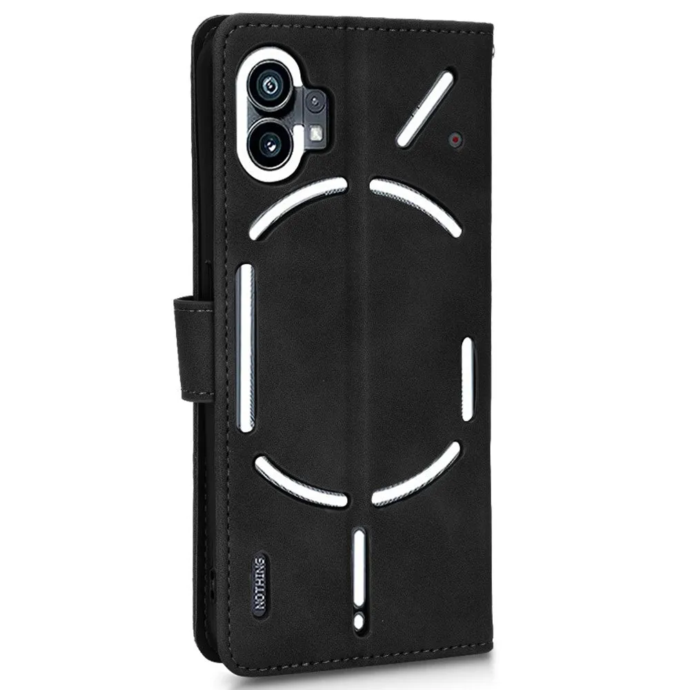 Nothing Phone (1) Leather case flip cover with card holder   wrist strap - Black