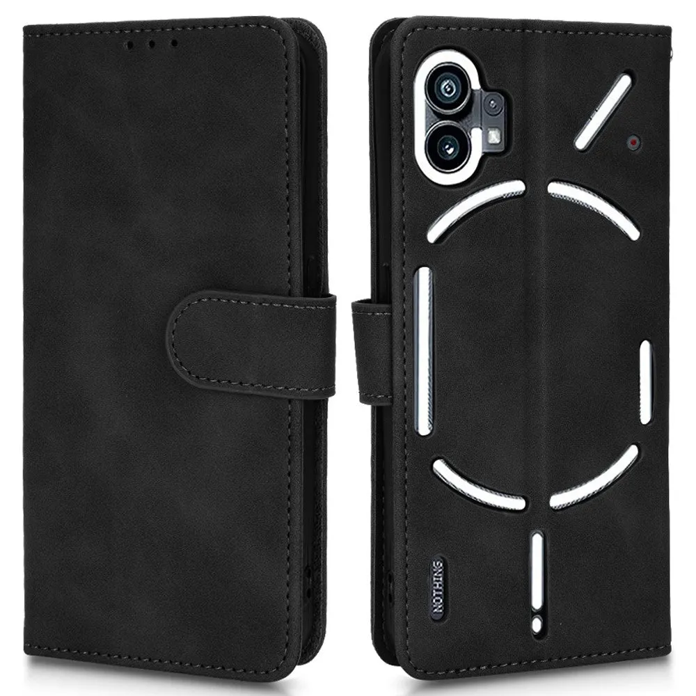 Nothing Phone (1) Leather case flip cover with card holder   wrist strap - Black