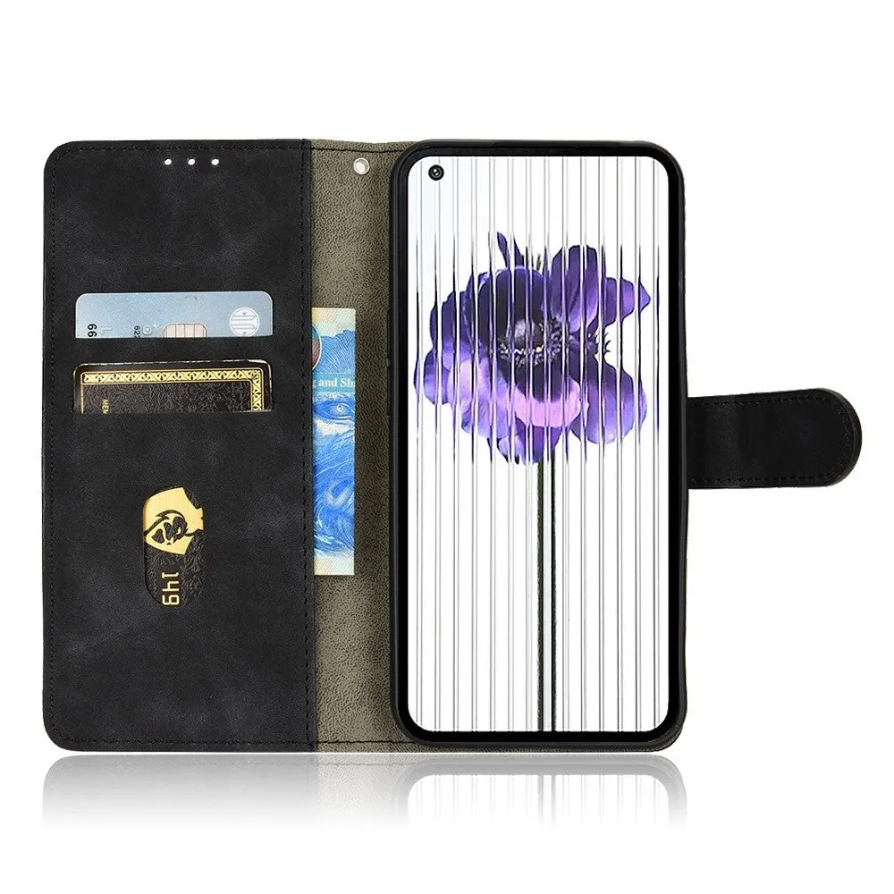 Nothing Phone (1) Leather case flip cover with card holder   wrist strap - Black