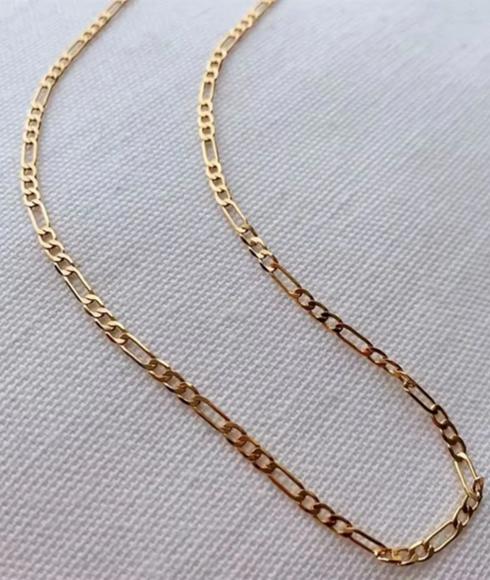 Nude Rose Stainless Steel 18K Gold 6Mm Flat Figaro Chain Necklace #N-056