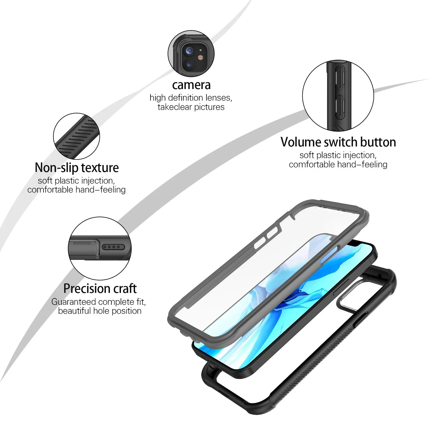 OAKTREE iPhone 12 Pro Full-Body Rugged Clear Case with Built-in Screen Protector