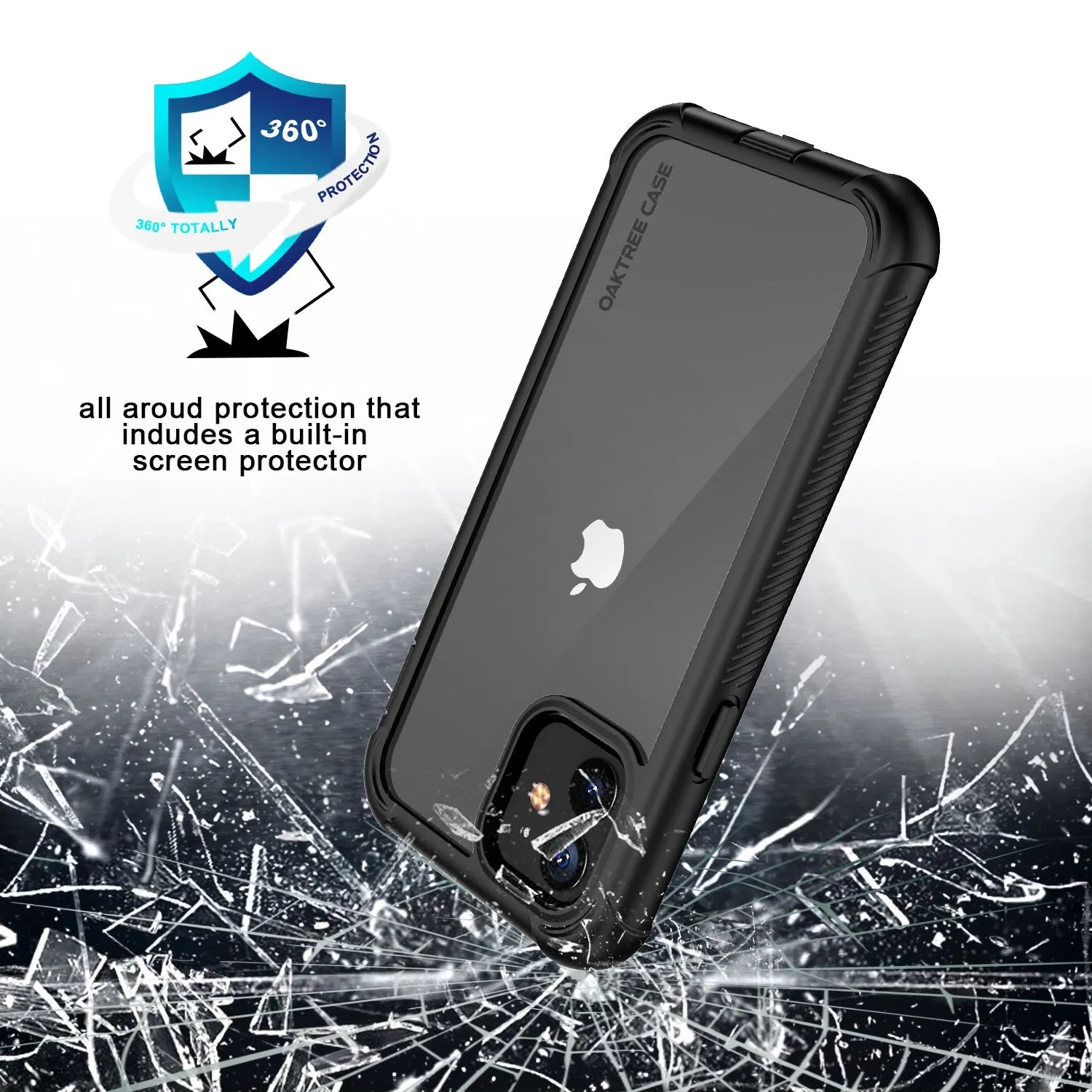 OAKTREE iPhone 12 Pro Full-Body Rugged Clear Case with Built-in Screen Protector