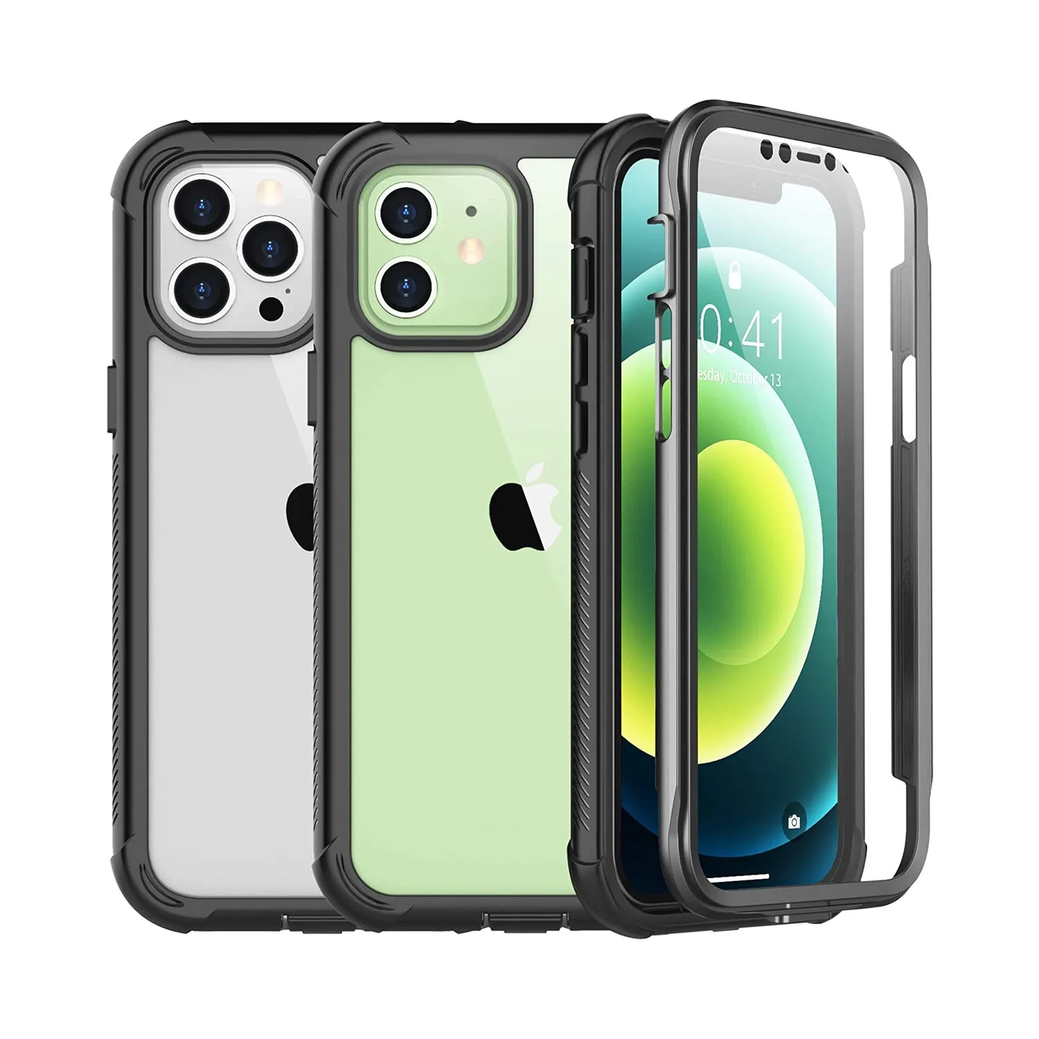 OAKTREE iPhone 12 Pro Full-Body Rugged Clear Case with Built-in Screen Protector