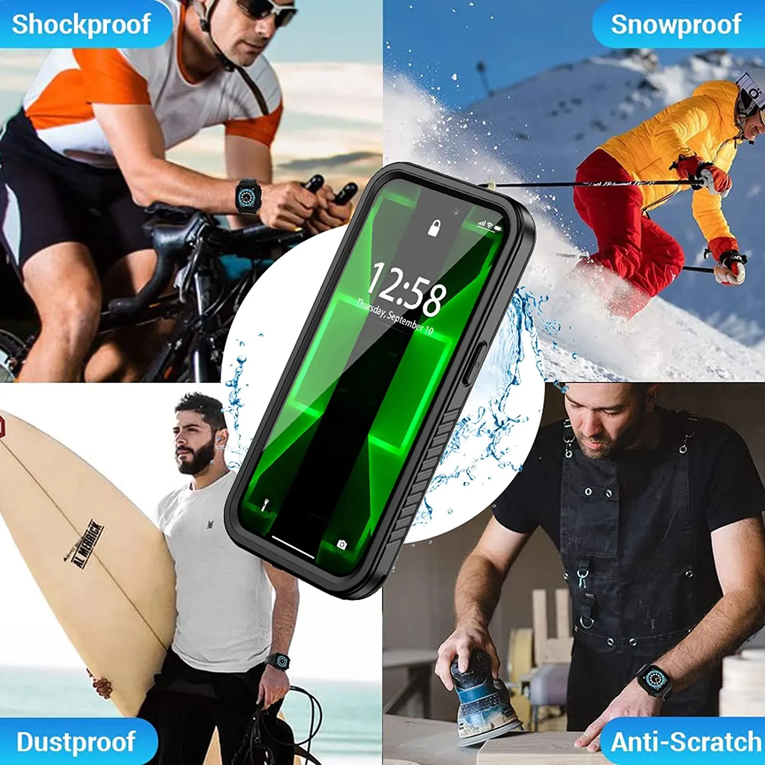 OAKTREE iPhone 15 Pro Max 6.7" Shockproof Waterproof Full-Body Rugged Case - Black / Clear