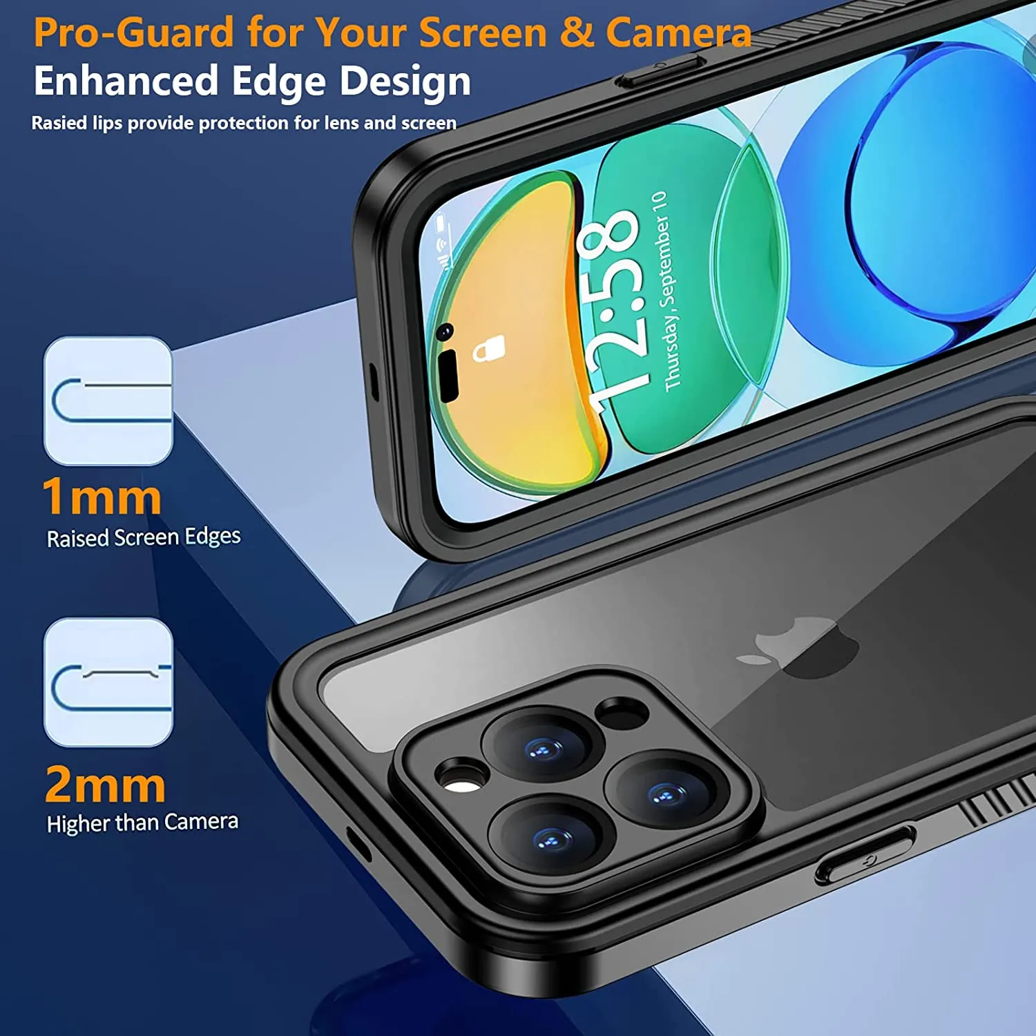 OAKTREE iPhone 15 Pro Max 6.7" Shockproof Waterproof Full-Body Rugged Case - Black / Clear