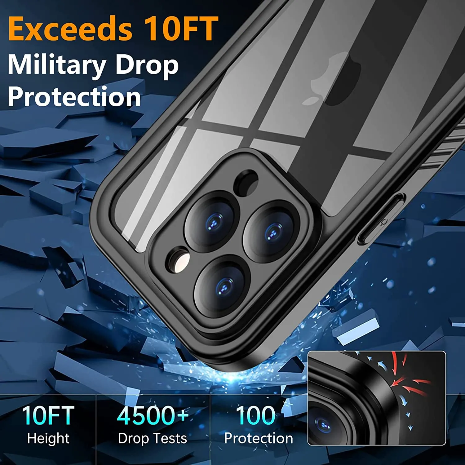 OAKTREE iPhone 15 Pro Max 6.7" Shockproof Waterproof Full-Body Rugged Case - Black / Clear