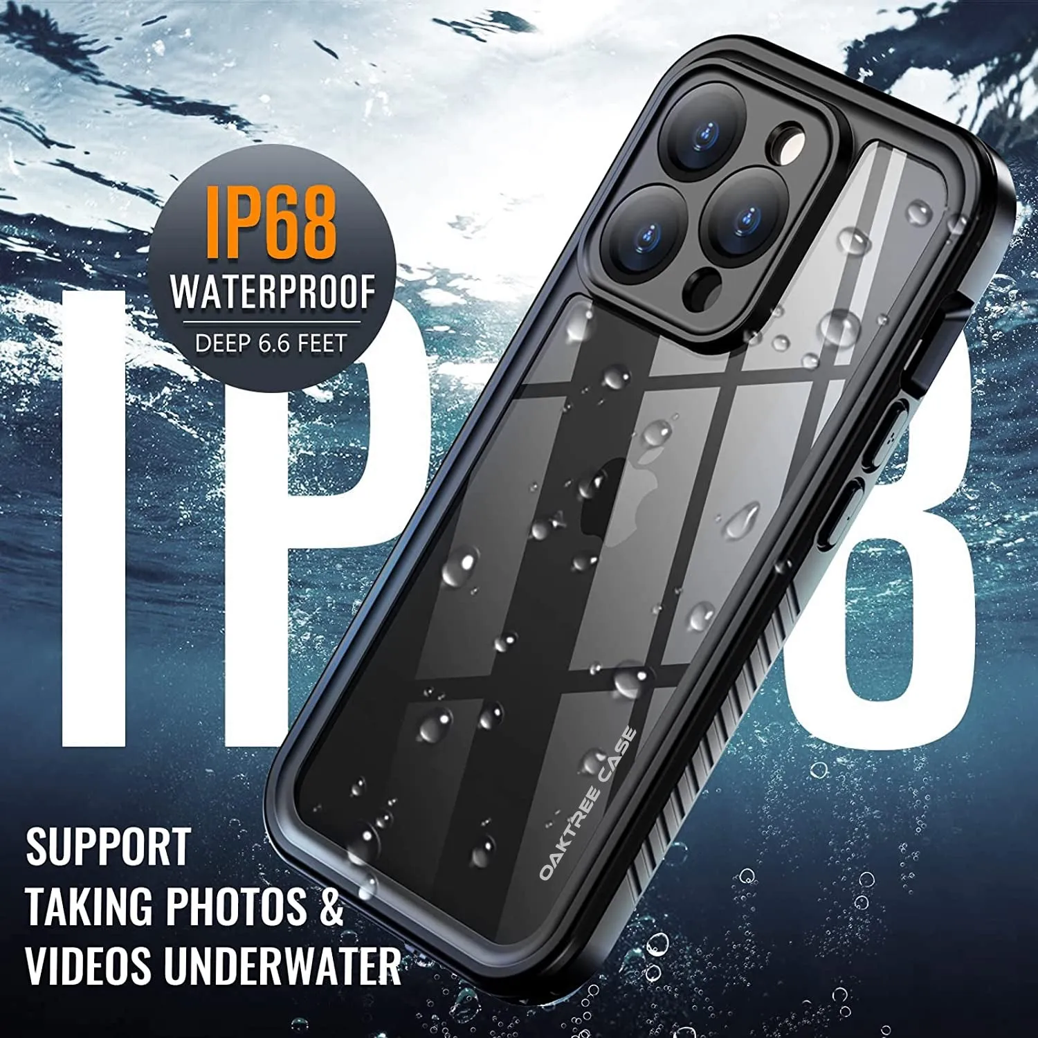 OAKTREE iPhone 15 Pro Max 6.7" Shockproof Waterproof Full-Body Rugged Case - Black / Clear
