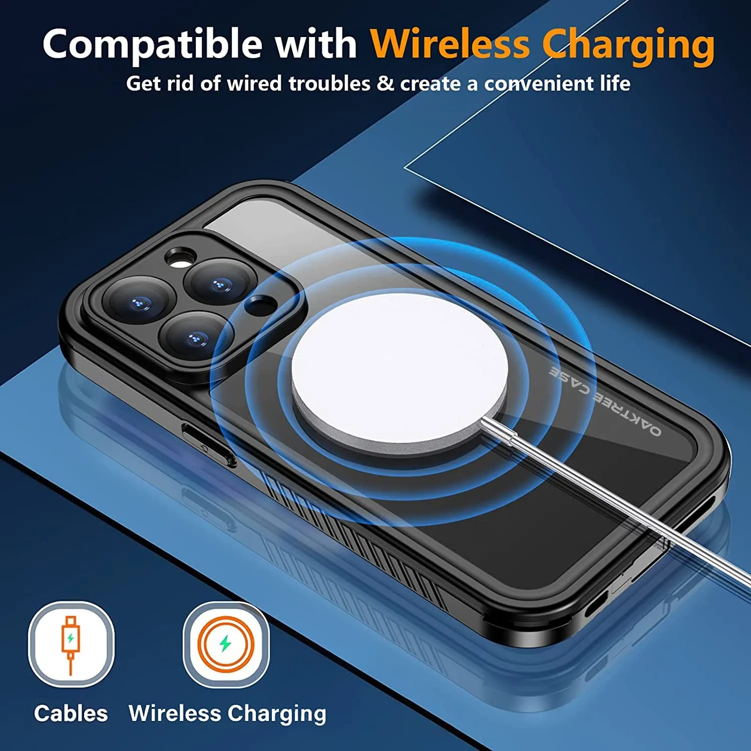 OAKTREE iPhone 15 Pro Max 6.7" Shockproof Waterproof Full-Body Rugged Case - Black / Clear