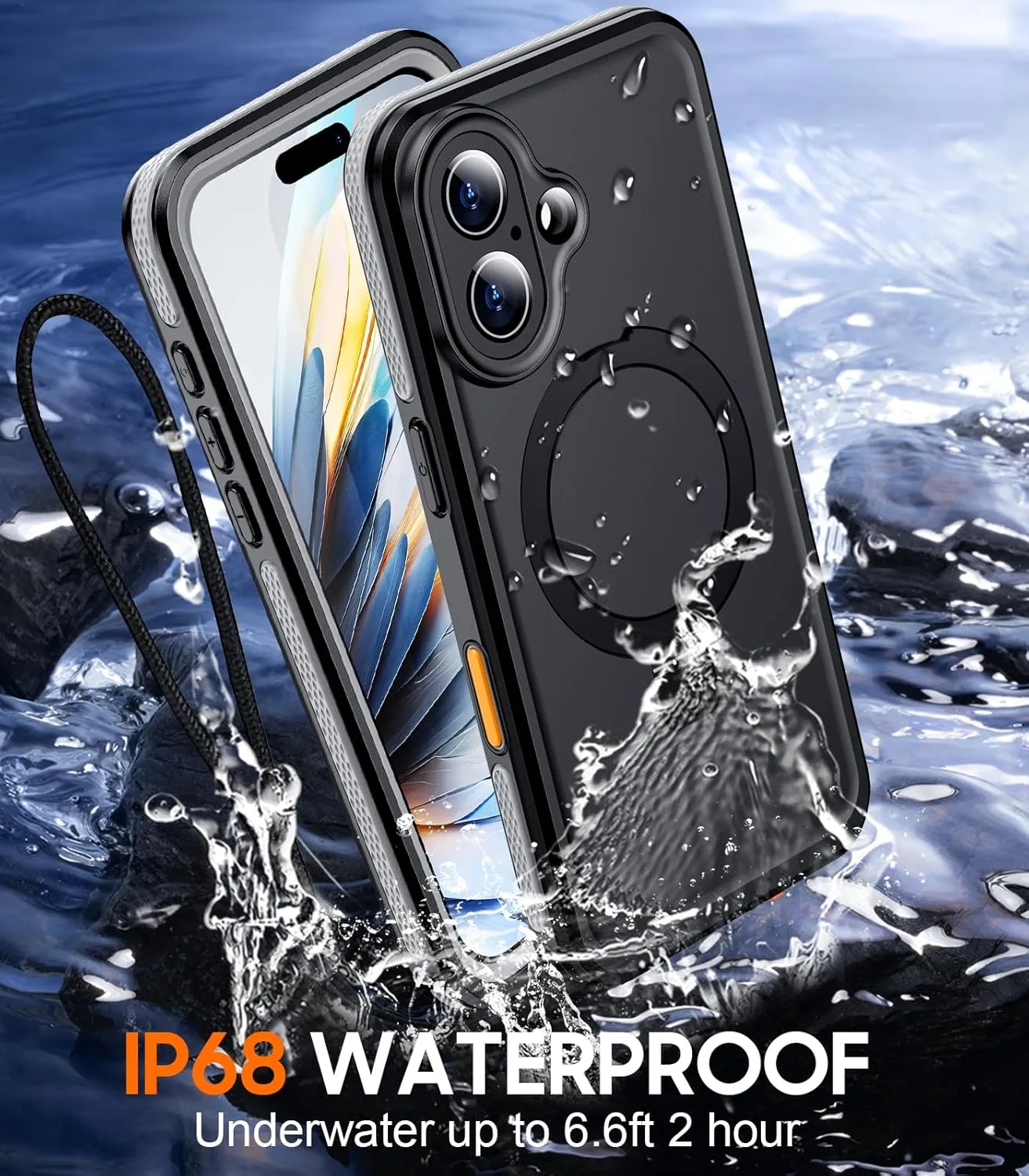 OAKTREE iPhone 16 6.1" Waterproof Full-Body MagSafe Kickstand Case - Black