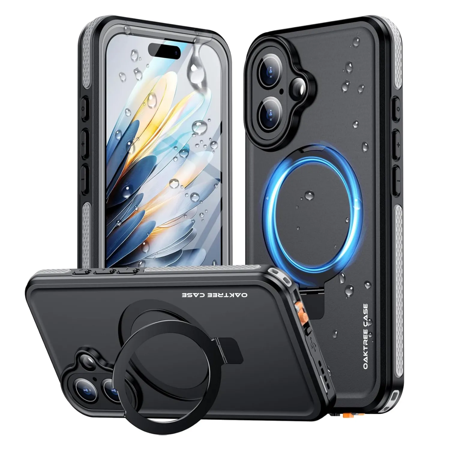 OAKTREE iPhone 16 6.1" Waterproof Full-Body MagSafe Kickstand Case - Black
