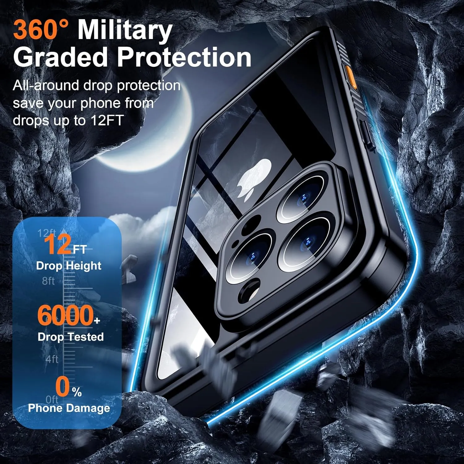 OAKTREE iPhone 16 Pro 6.3" Shockproof Waterproof Full-Body Rugged Case - Black / Clear
