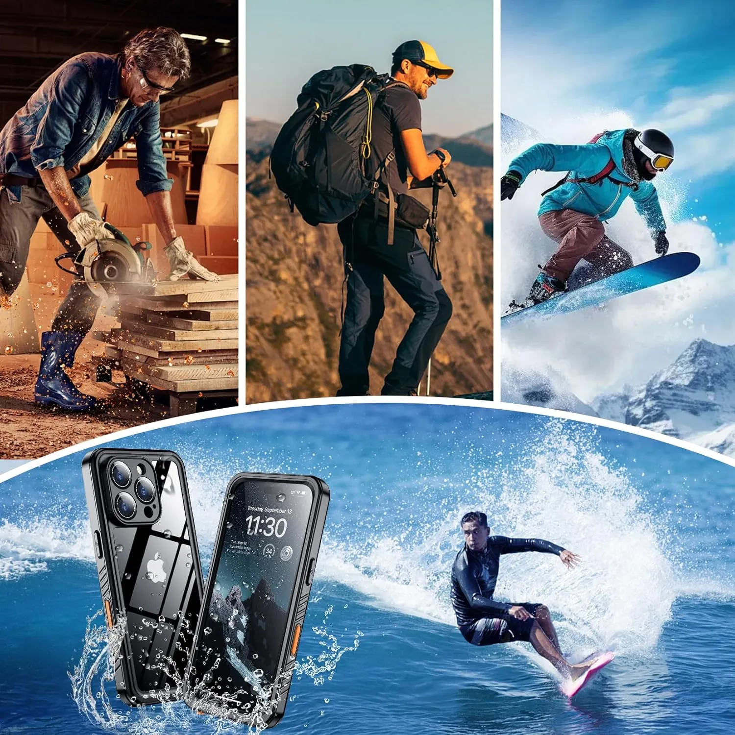 OAKTREE iPhone 16 Pro 6.3" Shockproof Waterproof Full-Body Rugged Case - Black / Clear