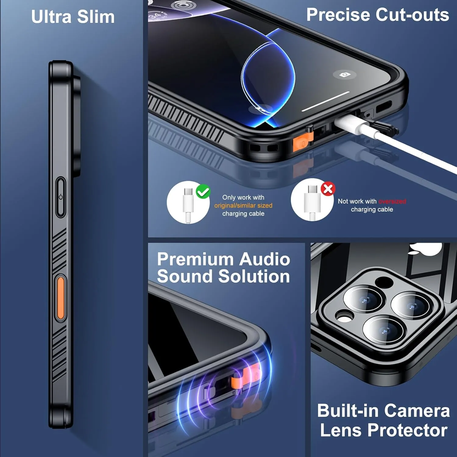OAKTREE iPhone 16 Pro 6.3" Shockproof Waterproof Full-Body Rugged Case - Black / Clear