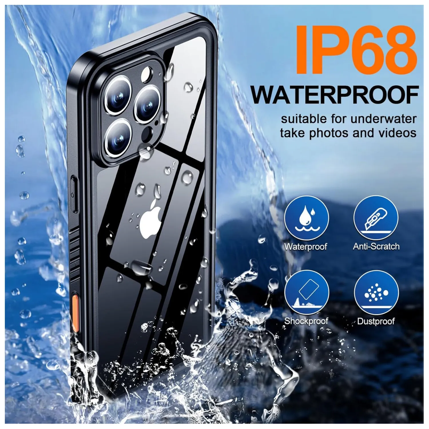 OAKTREE iPhone 16 Pro 6.3" Shockproof Waterproof Full-Body Rugged Case - Black / Clear