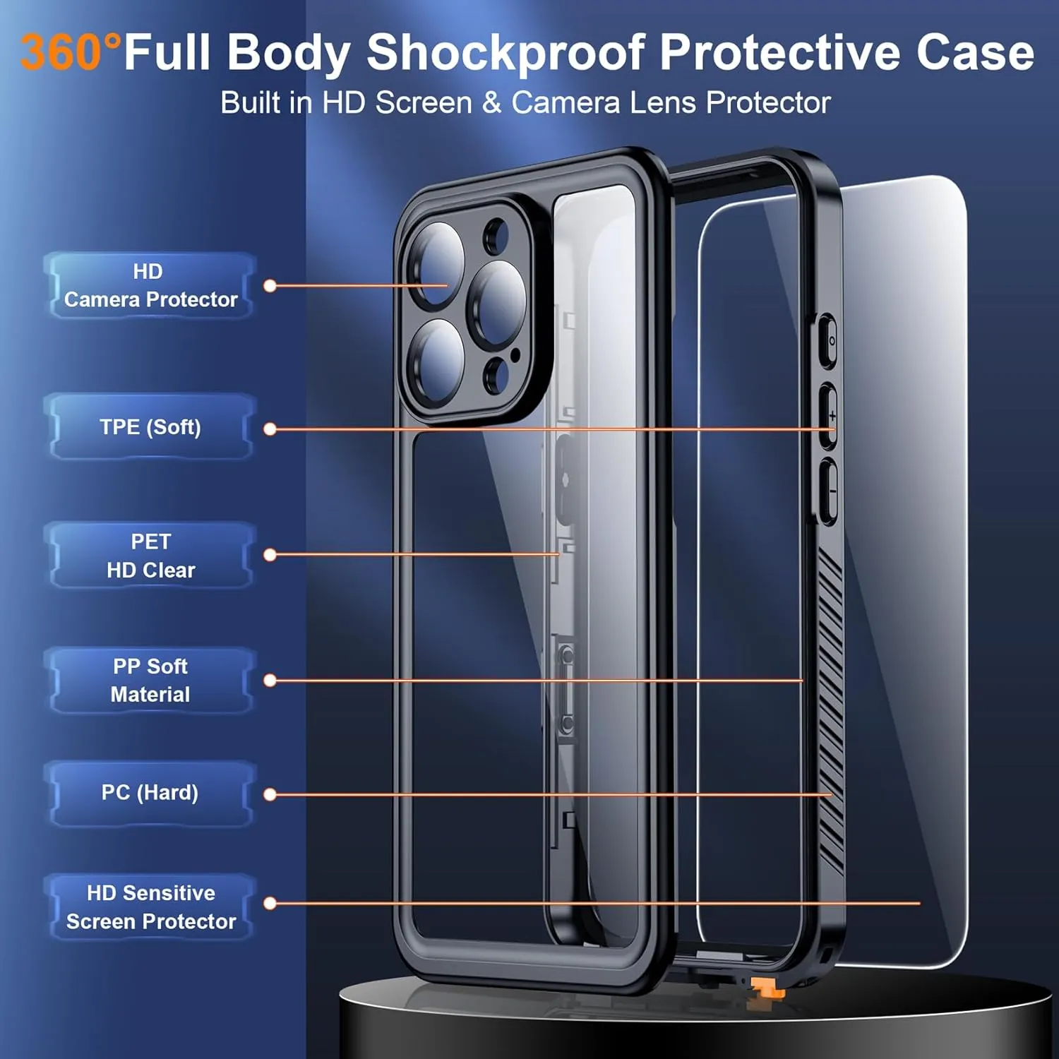 OAKTREE iPhone 16 Pro 6.3" Shockproof Waterproof Full-Body Rugged Case - Black / Clear
