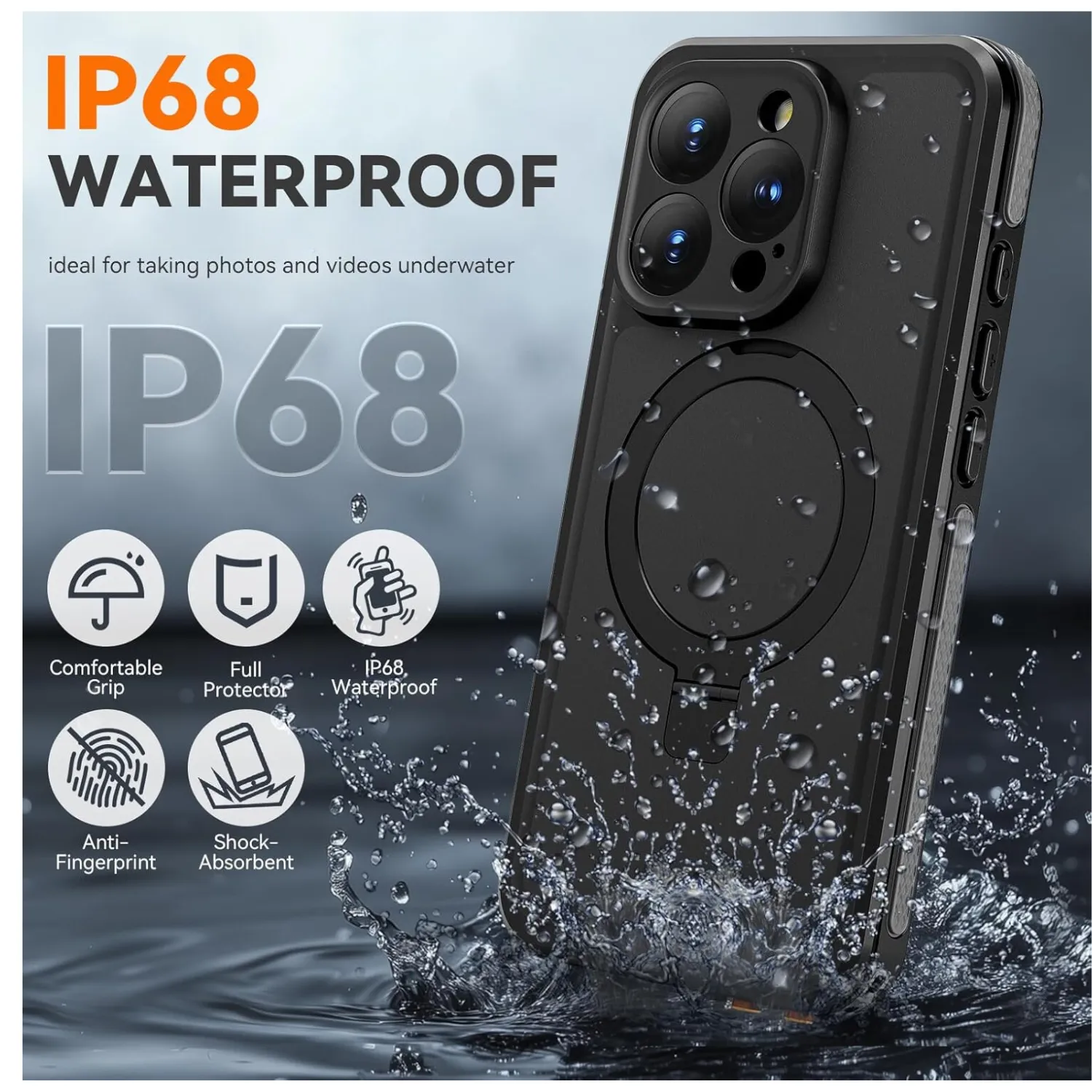 OAKTREE iPhone 16 Pro 6.3" Waterproof Full-Body MagSafe Kickstand Case - Black