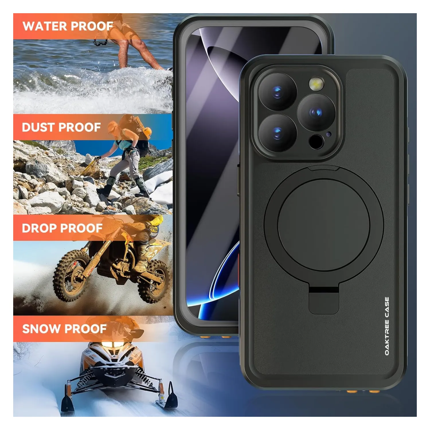 OAKTREE iPhone 16 Pro 6.3" Waterproof Full-Body MagSafe Kickstand Case - Black