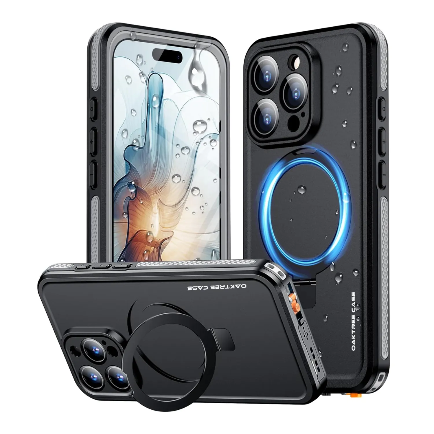 OAKTREE iPhone 16 Pro 6.3" Waterproof Full-Body MagSafe Kickstand Case - Black