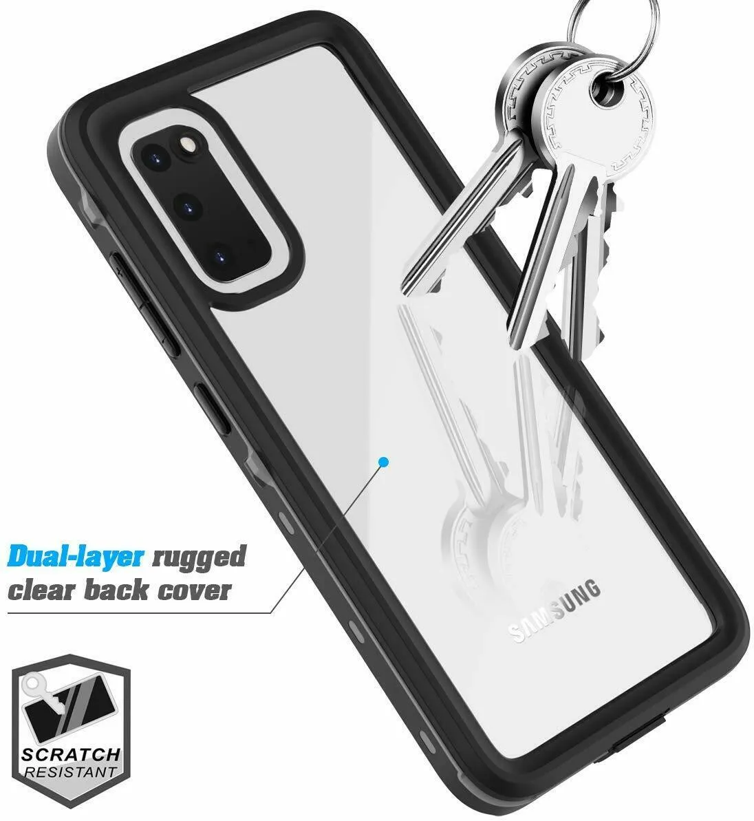 OAKTREE Samsung Galaxy S20 5G Shockproof Waterproof Full-Body Rugged Case - Black/Clear