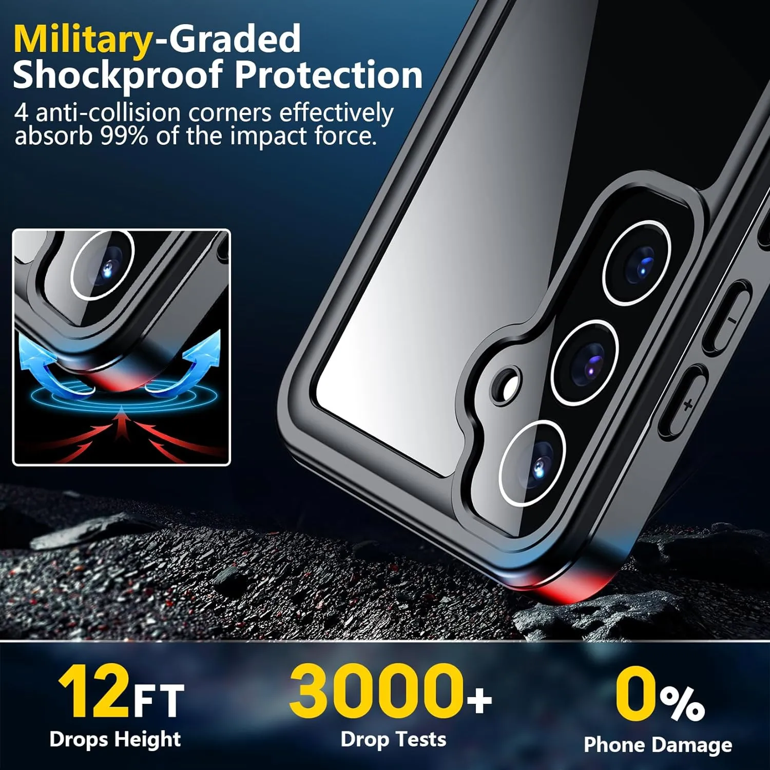 OAKTREE Samsung Galaxy S25 5G 6.2 inch Shockproof Waterproof Full-Body Rugged Case - Black/Clear