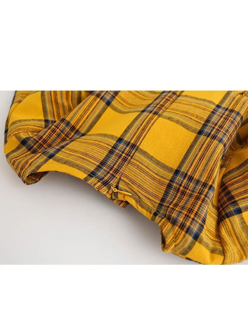 One-Piece Dress Little Big Girl Pom Pom Plaid Casual Dress Spring Autumn