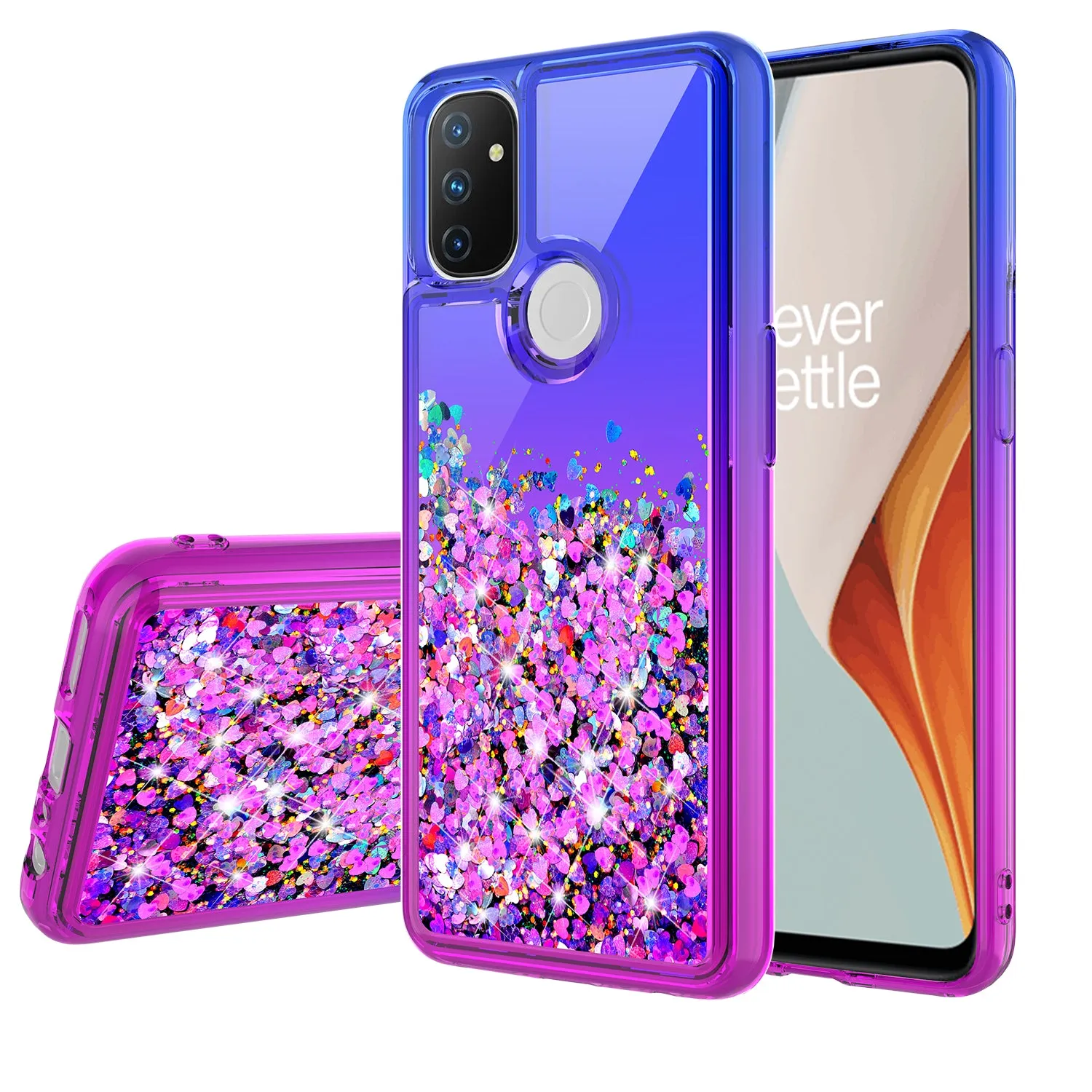 OnePlus Nord N10 5G Case Liquid Glitter Phone Case Waterfall Floating Quicksand Bling Sparkle Cute Protective Girls Women Cover for OnePlus Nord N10 5G w/ Tempered Glass - (Blue/Purple Gradient)