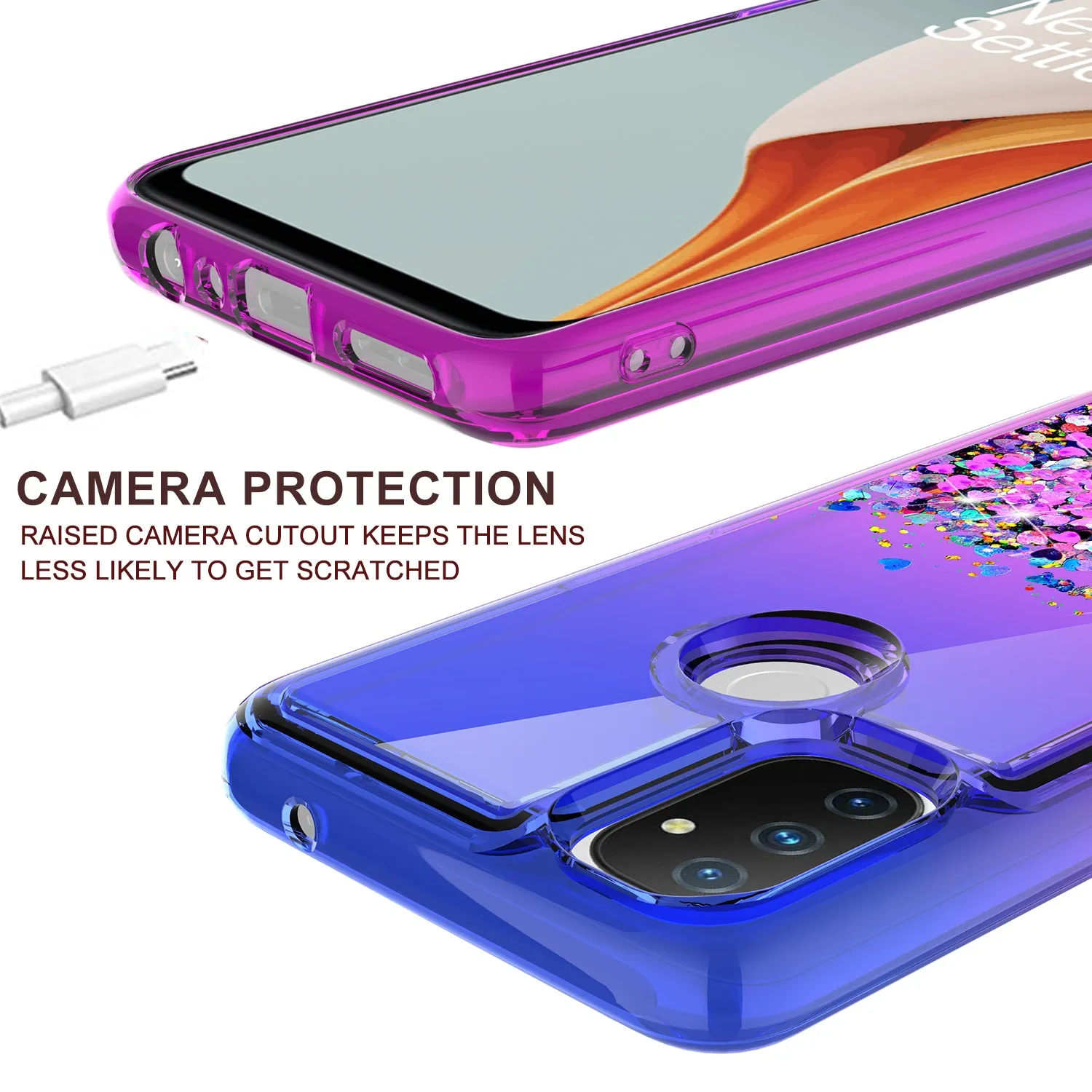 OnePlus Nord N10 5G Case Liquid Glitter Phone Case Waterfall Floating Quicksand Bling Sparkle Cute Protective Girls Women Cover for OnePlus Nord N10 5G w/ Tempered Glass - (Blue/Purple Gradient)