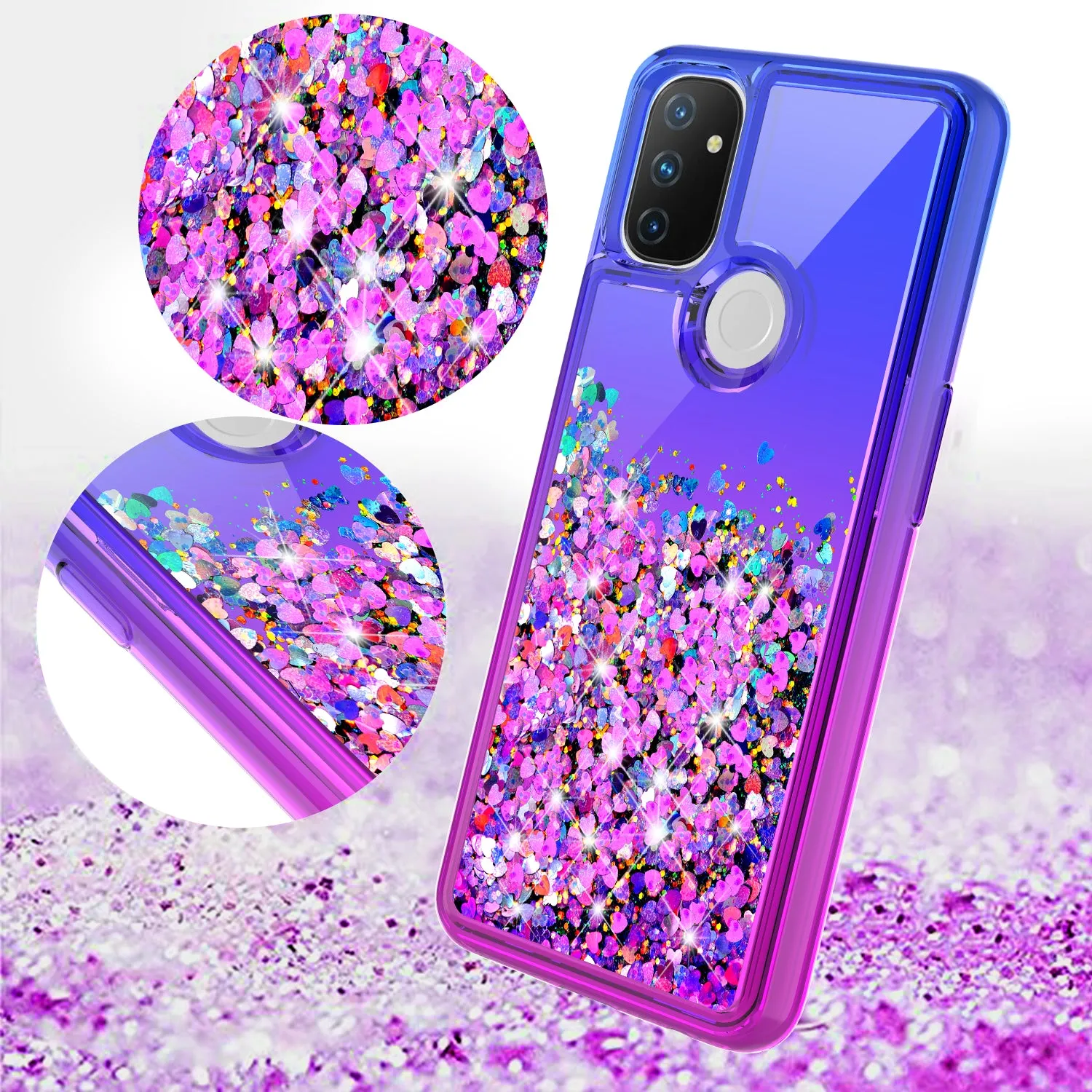 OnePlus Nord N10 5G Case Liquid Glitter Phone Case Waterfall Floating Quicksand Bling Sparkle Cute Protective Girls Women Cover for OnePlus Nord N10 5G w/ Tempered Glass - (Blue/Purple Gradient)