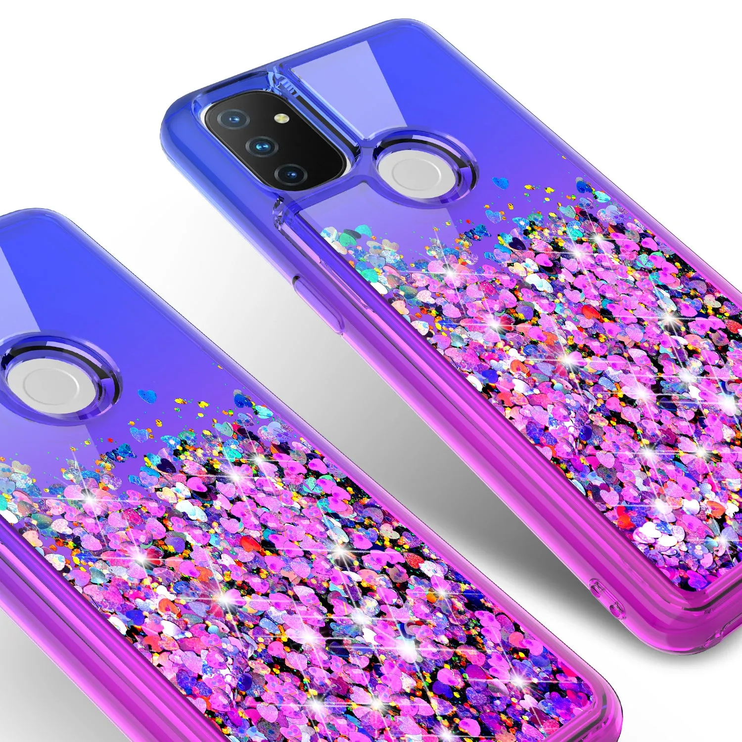 OnePlus Nord N10 5G Case Liquid Glitter Phone Case Waterfall Floating Quicksand Bling Sparkle Cute Protective Girls Women Cover for OnePlus Nord N10 5G w/ Tempered Glass - (Blue/Purple Gradient)