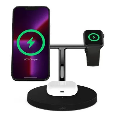 Open Box - Belkin BoostCharge Pro 15W 3-in-1 Wireless Charger with MagSafe