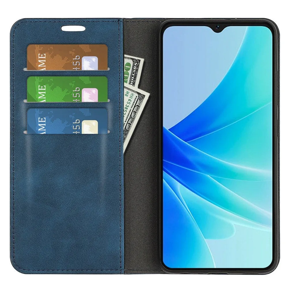 Oppo A57s / A57 Leather Case Flip Cover with Card Slots - Blue