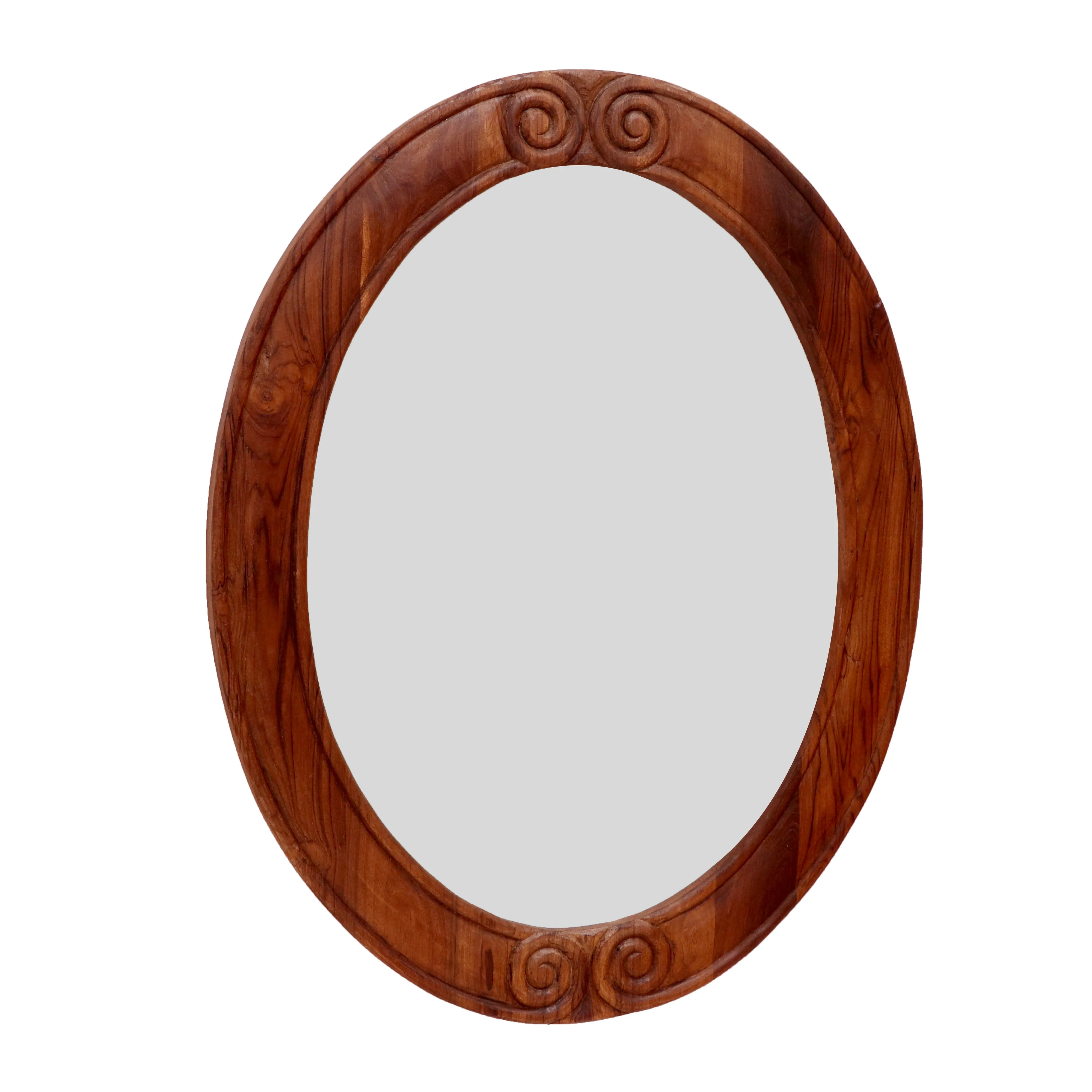 Oval shaped brown tone french wall hanging mirror