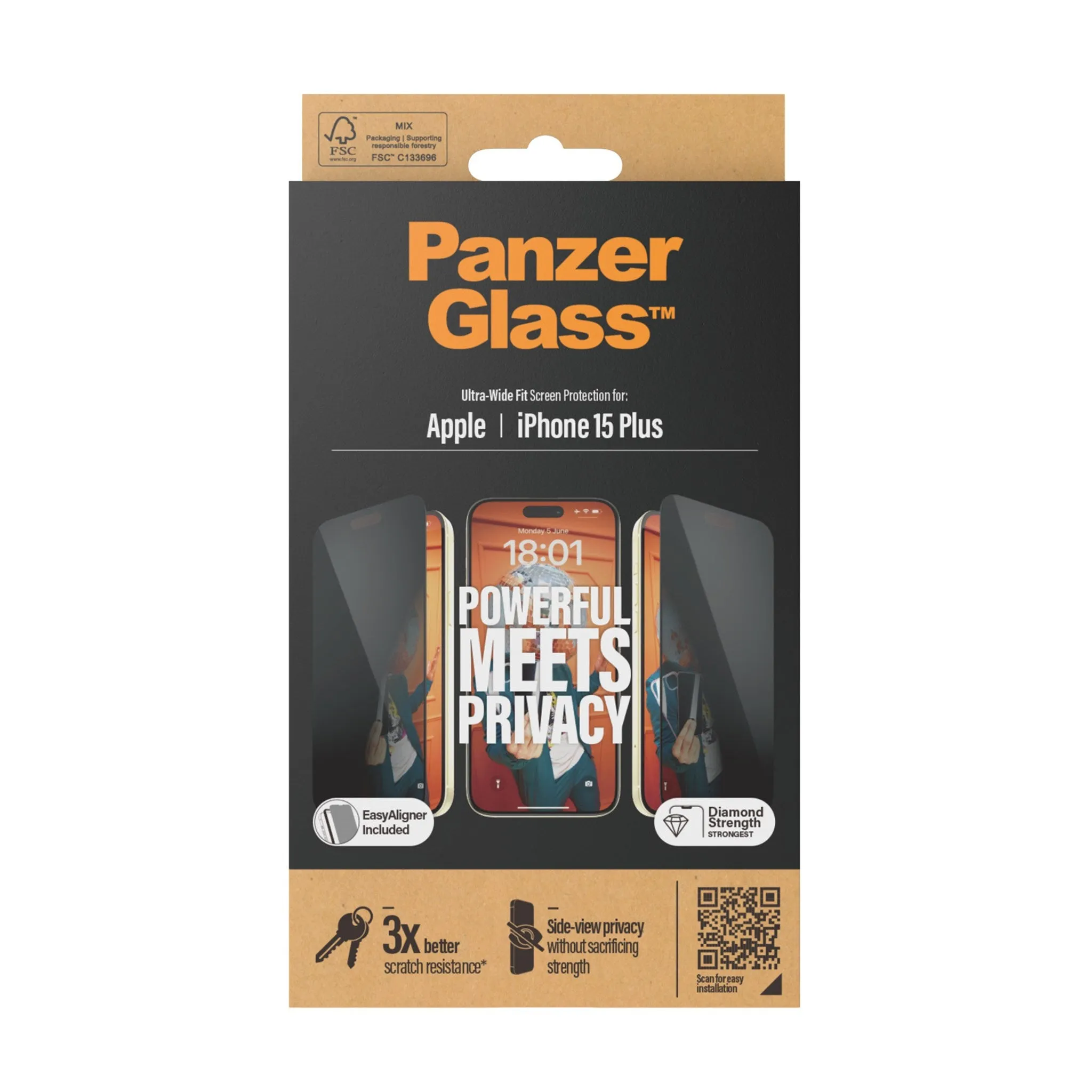 PanzerGlass® Privacy Screen Protector iPhone 15 Plus | Ultra-Wide Fit w. EasyAligner