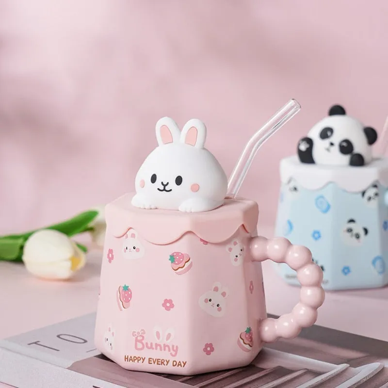 Pastel Animal Mug & Straw Set