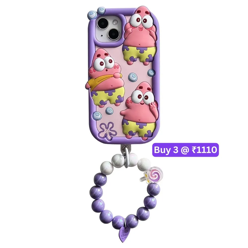 Patrick Star Cartoon TPU (Soft) Silicone Phone Case with Bracelet - iPhone 12