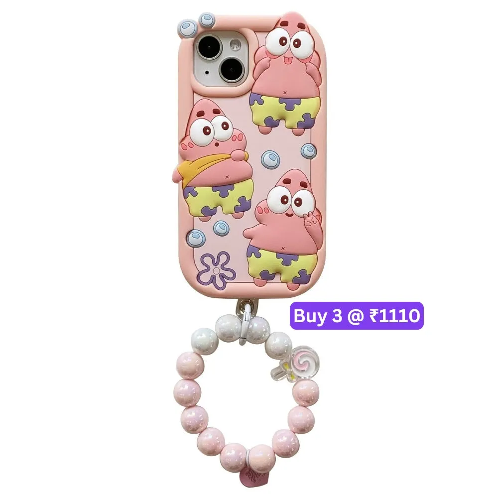 Patrick Star Cartoon TPU (Soft) Silicone Phone Case with Bracelet - iPhone 12
