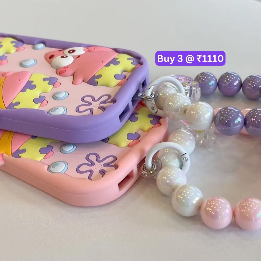 Patrick Star Cartoon TPU (Soft) Silicone Phone Case with Bracelet - iPhone 12