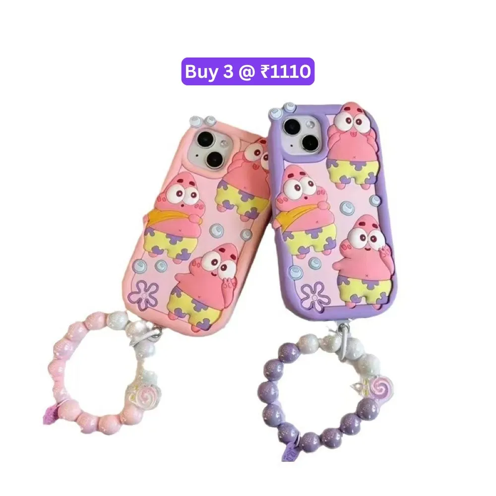 Patrick Star Cartoon TPU (Soft) Silicone Phone Case with Bracelet - iPhone 13 Pro