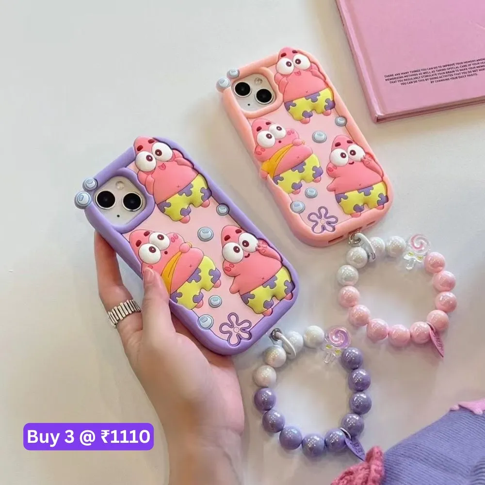 Patrick Star Cartoon TPU (Soft) Silicone Phone Case with Bracelet - iPhone 13 Pro