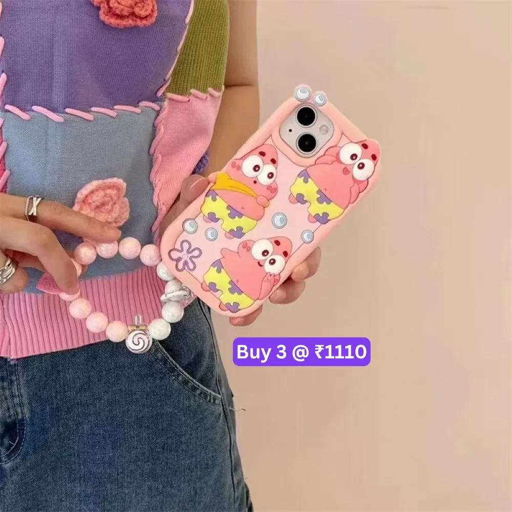 Patrick Star Cartoon TPU (Soft) Silicone Phone Case with Bracelet - iPhone 15 Pro