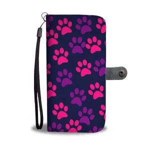 Paw Print Phone Case Wallet - Pink/Purple