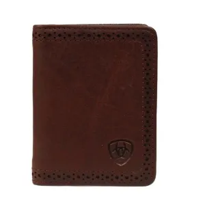 Perforated Edge Leather Bifold Wallet - Dark Copper