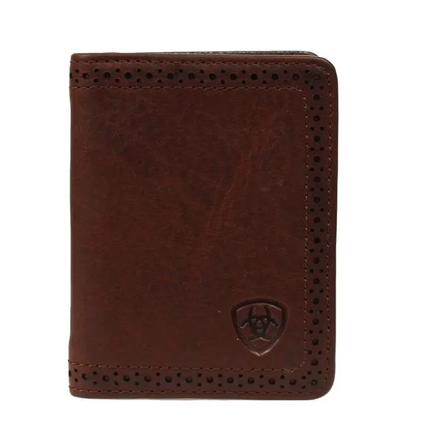 Perforated Edge Leather Bifold Wallet - Dark Copper